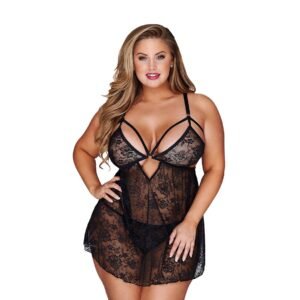 19008- Women's Key Hole Babydoll - Black, Free